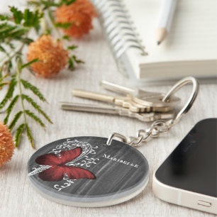 Porte-clefs Papillon Rustique rouge Porte - clé personnalisé