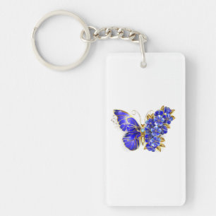 Porte-clefs Papillon saphir à fleurs