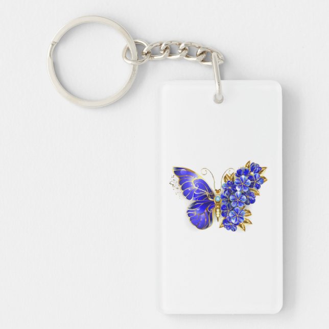 Porte-clefs Papillon saphir à fleurs (Devant)