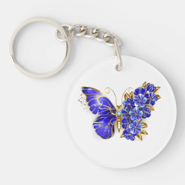 Porte-clefs Papillon Saphir Fleur (Devant)