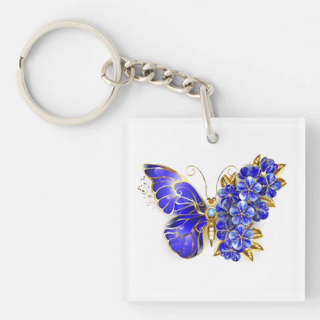 Porte-clefs Papillon Saphir Fleur (Devant)