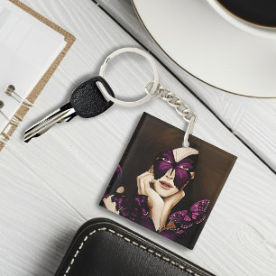 Porte-clefs Papillon Violet Mascarade Femme Élégante Fantaisie