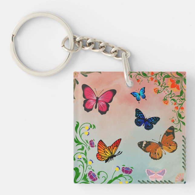 Porte-clefs Papillons et fleurs (Devant)