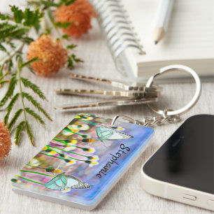 Porte-clefs Papillons Fleurs jaunes Ciel bleu Aquarelle