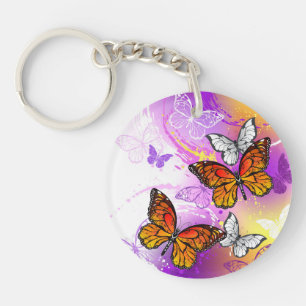 Porte-clefs Papillons monarques sur fond violet