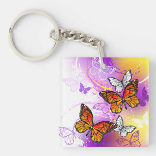 Porte-clefs Papillons monarques sur fond violet