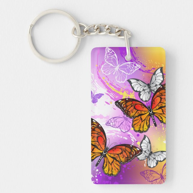 Porte-clefs Papillons monarques sur fond violet (Devant)