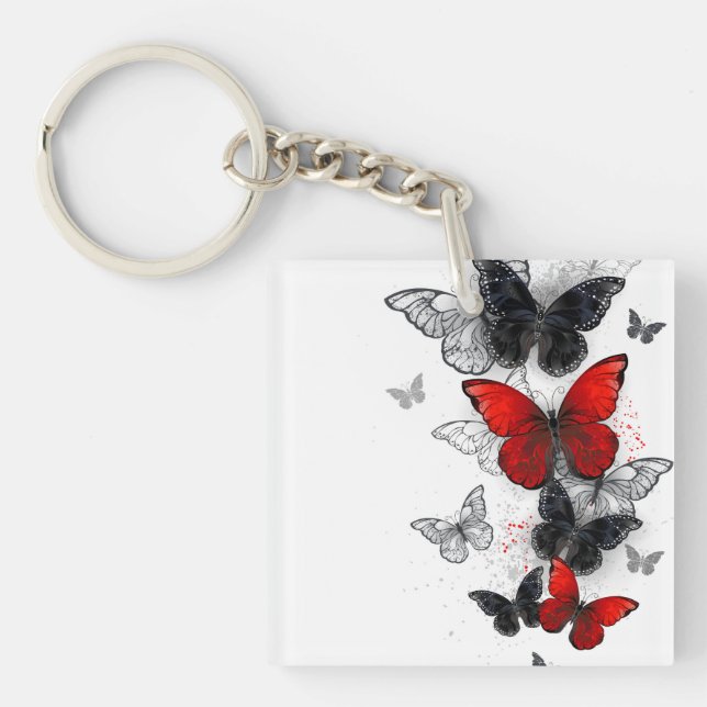 Porte-clefs Papillons noirs et rouges volants (Devant)