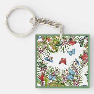 Porte-clefs Papillons Plante tropicaux Berries Bleu rouge