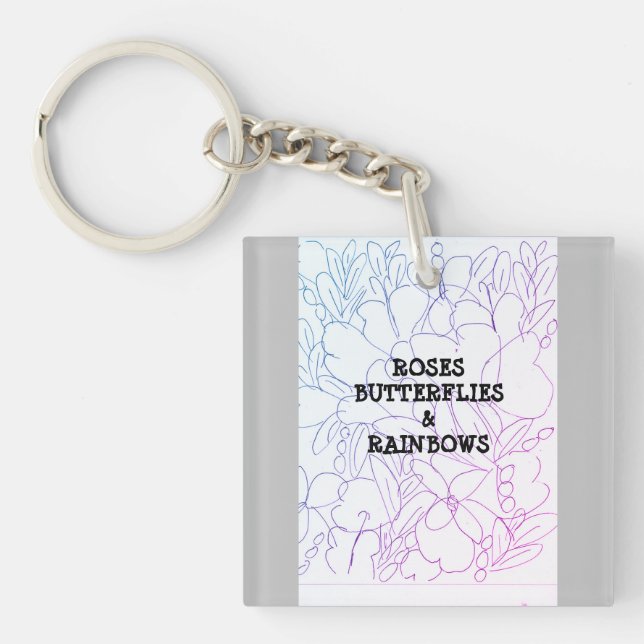 Porte-clefs Papillons rose et arcs-en-ciel (Devant)