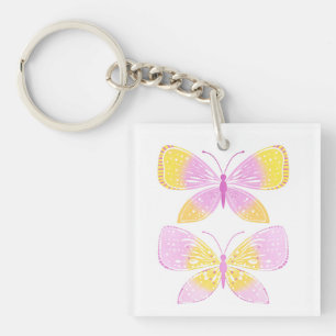 Porte-clefs Papillons roses et jaunes