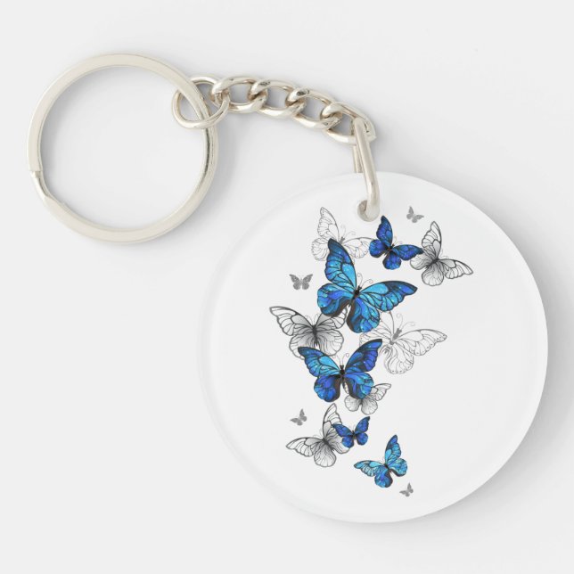 Porte-clefs Papillons volants bleus Morpho (Devant)