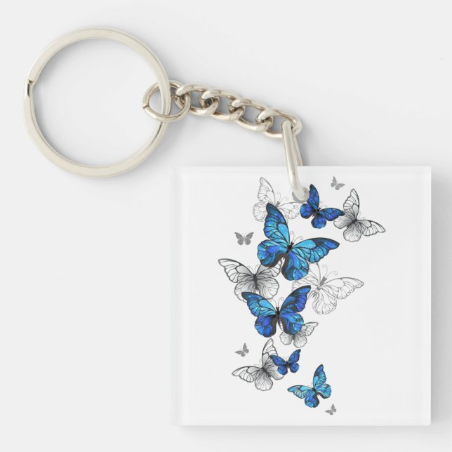 Porte-clefs Papillons volants bleus Morpho (Devant)