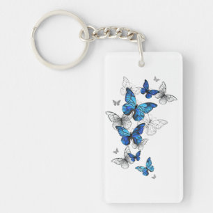 Porte-clefs Papillons volants bleus Morpho