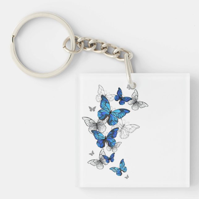 Porte-clefs Papillons volants bleus Morpho (Devant)
