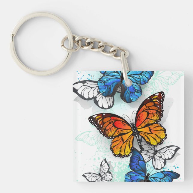 Porte-clefs Papillons volants Morpho et Monarch (Devant)