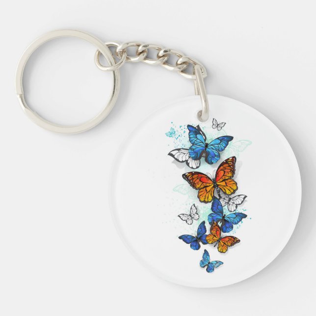 Porte-clefs Papillons volants Morpho et Monarch (Devant)