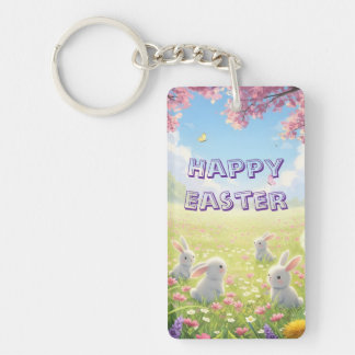 Porte-clefs Pâques Lavande Mignon Lapin Blanc Floral Printemps