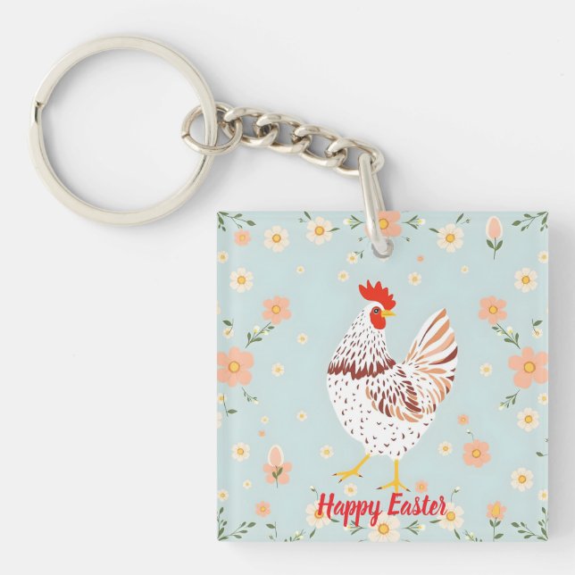 Porte-clefs Pâques Vintage Vacances au poulet (Devant)
