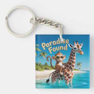 Porte-clefs Paradis Retrouvé, Singe Chevauchant une Girafe dan