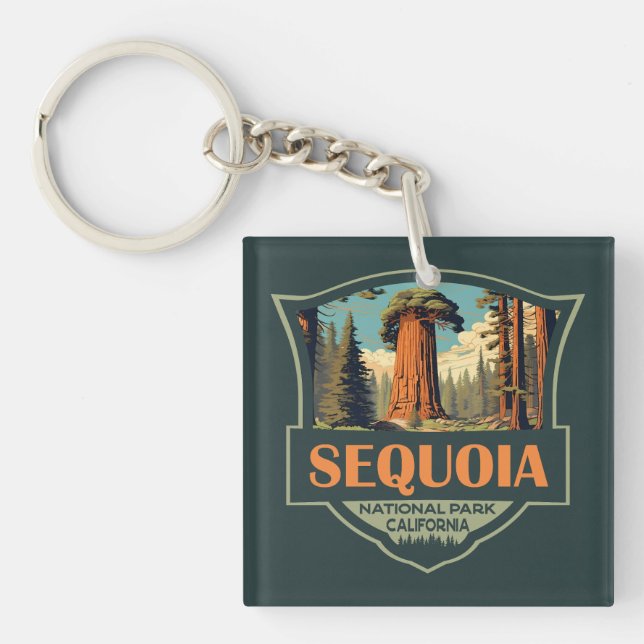 Porte-clefs Parc national de Sequoia Illustration Rétro (Devant)