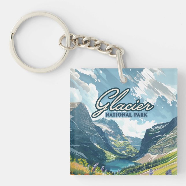 Porte-clefs Parc national des Glaciers Montana Lake Retro (Devant)