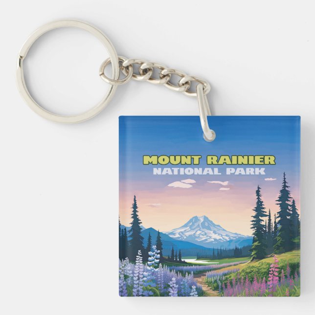 Porte-clefs Parc national du Mont Rainier Washington Retro (Devant)