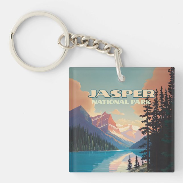 Porte-clefs Parc national Jasper Alberta Canada Rockies Retro (Devant)