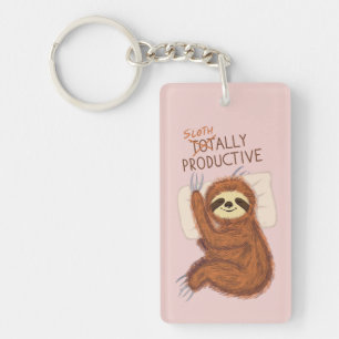 Porte-clefs Paresseux mignon endormi avec oreiller et texte dr