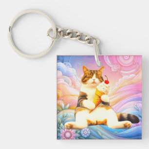 Porte-clefs Parfaitement endormi – Chat tenant un cône de glac