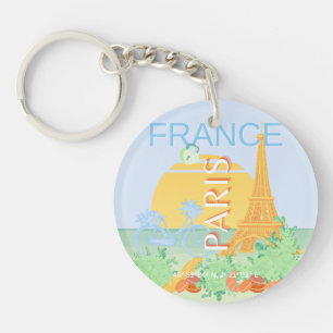 Porte-clefs Paris, France, Art du voyage, Preppy, Pastel, Bleu