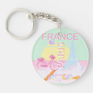 Porte-clefs Paris, France, Art du voyage, Preppy, Pastel, Vert