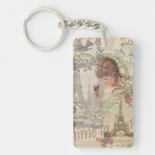 Porte-clefs Paris France Jolie Fille Douce Tour Eiffel