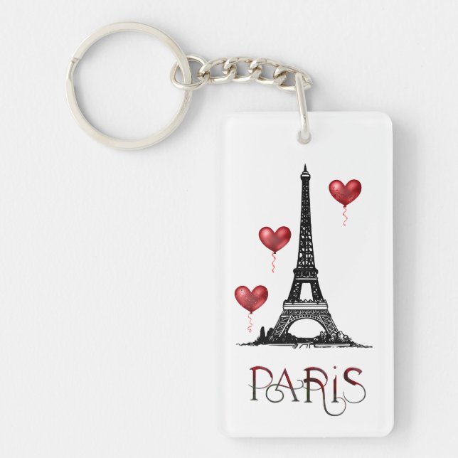 Porte-clefs Paris personnalisé, Tour Eiffel et Ballons rouges (Devant)