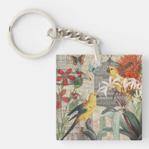 Porte-clefs Parrot Jaune Tropical Antique Fleur