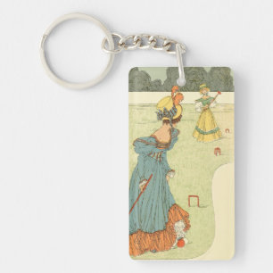 Porte-clefs Partie de jardin vintage de croquet pour dames vic