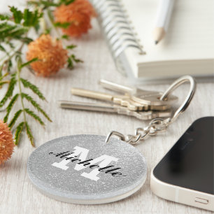 Porte-clefs Parties scintillant argent nom monogramme porte -