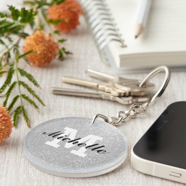 Porte-clefs Parties scintillant argent nom monogramme porte -  (Devant Droit)