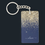 Porte-clefs Parties scintillant Bleu de la Marine d'or Script<br><div class="desc">Parties scintillant de l'or et de la marine Blue Sparkle Script Monogramme Nom Porte - clé. Cela rend le cadeau parfait pour 16 ans,  mariage,  douche nuptiale,  anniversaire,  baby shower ou bachelorette pour quelqu'un qui aime le luxe glam et les styles chic.</div>