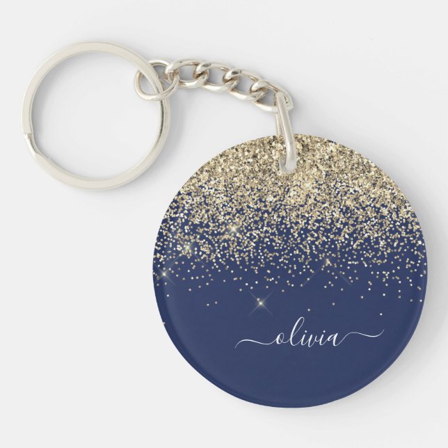 Porte-clefs Parties scintillant Bleu de la Marine d'or Script  (Devant)