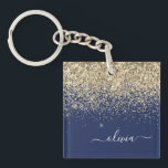 Porte-clefs Parties scintillant Bleu de la Marine d'or Script<br><div class="desc">Parties scintillant étincelante bleu marine et or Faux Foil  Script Monogramme Nom Porte - clé. Cela rend le cadeau parfait pour 16 ans,  mariage,  douche nuptiale,  anniversaire,  baby shower ou bachelorette pour quelqu'un qui aime le luxe glam et les styles chic.</div>