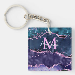 Porte-clefs Parties scintillant bleue et violet marine Agate m