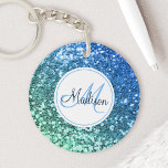 Porte-clefs Parties scintillant bleue personnalisée Sirène Nom<br><div class="desc">Personnalisez facilement ce magnifique porte - clé de faux parties scintillant bleu brillant avec votre monogramme et votre nom personnalisés.</div>