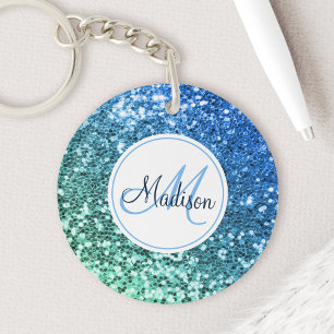 Porte-clefs Parties scintillant bleue personnalisée Sirène Nom