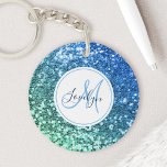 Porte-clefs Parties scintillant bleue personnalisée Sirène Nom<br><div class="desc">Personnalisez facilement ce magnifique porte - clé de faux parties scintillant bleu brillant avec votre monogramme et votre nom personnalisés.</div>