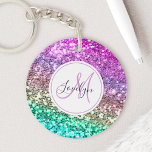 Porte-clefs Parties scintillant colorée personnalisée Sirène N<br><div class="desc">Personnalisez facilement ce magnifique porte - clé acrylique rond brillant à parties scintillant avec votre monogramme et votre nom personnalisés.</div>