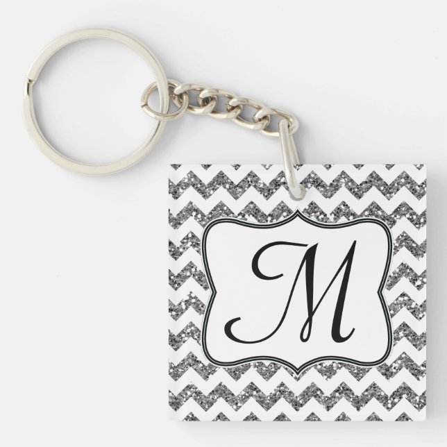 Porte-clefs Parties scintillant d'argent moderne Chevron Zig Z (Devant)