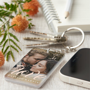 Porte-clefs Parties scintillant d'or personnalisé Couple photo
