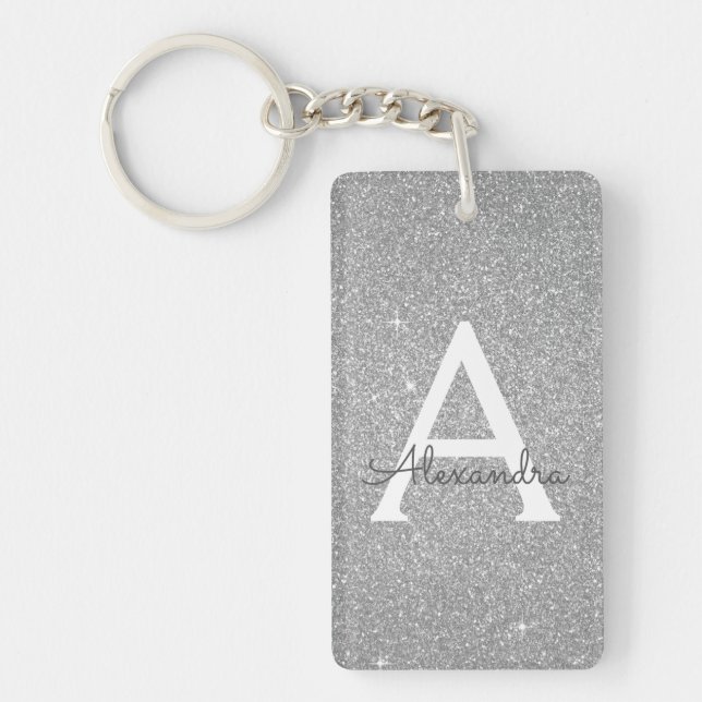 Porte-clefs Parties scintillant en argent de luxe et monogramm (Devant)