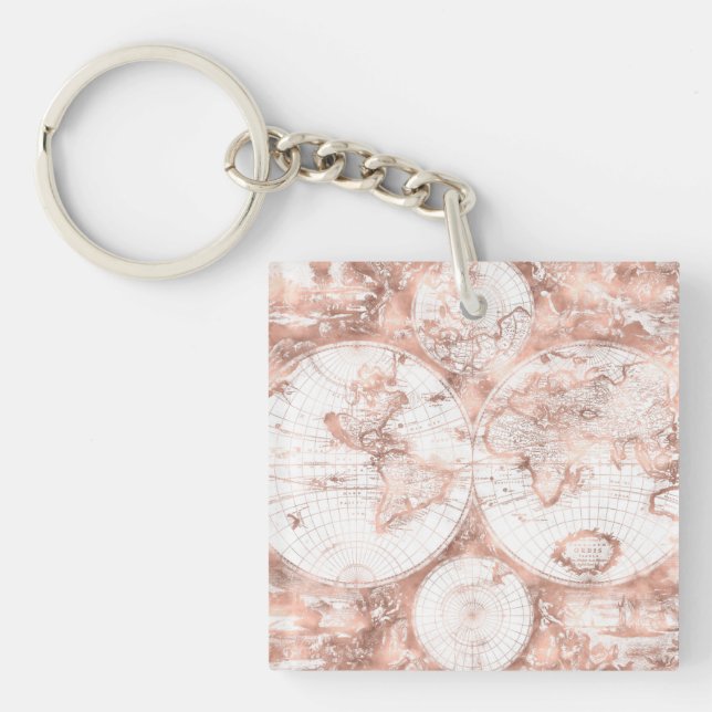 Porte-clefs Parties scintillant en métal rose or rose Carte du (Devant)